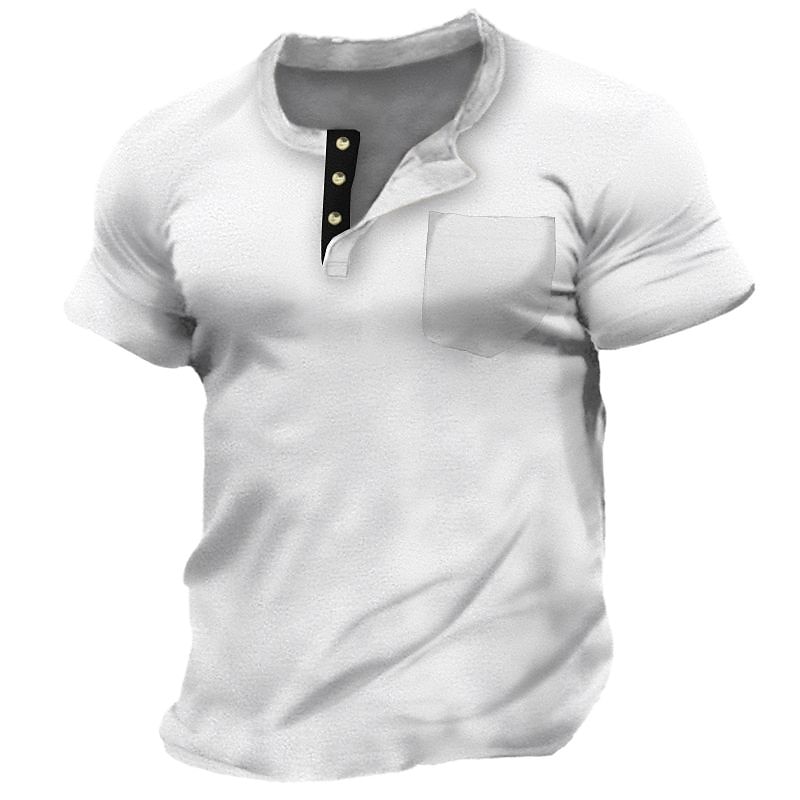 Men's Button T Shirt Henley Shirt Tee Top Short Sleeves Henley Summer Plain Fashion Designer Basic Front Pocket Vacation Street Going out Black White Red Top Tee for Men2