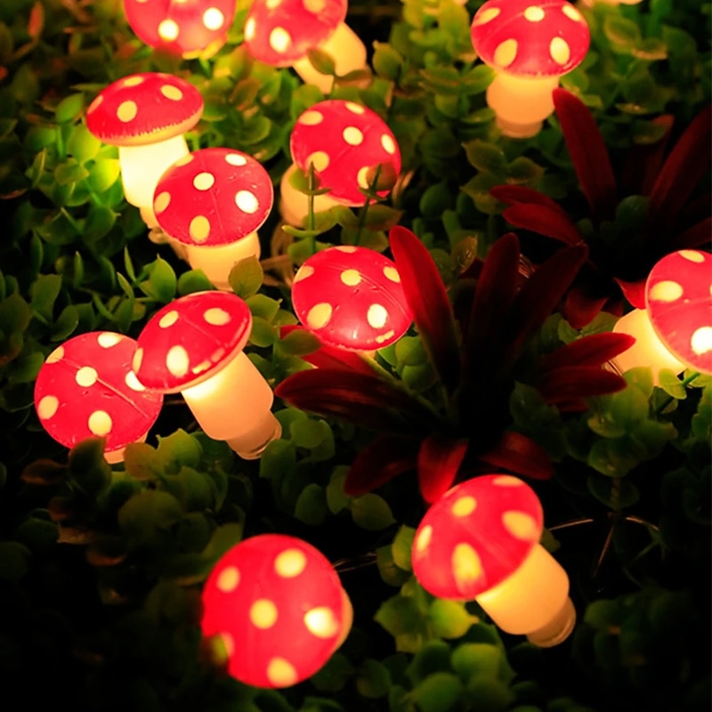 Solar Mushroom Lights Holiday Garland String Lights 7M-50LEDs 6.5M-30LEDs Outdoor Waterproof Mushroom Fairy lights Christmas Party Wedding Garden Lawn Decoration4