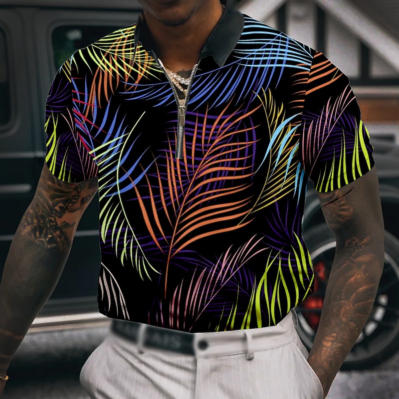 Men's Palm Tree Hawaiian Polo Shirts Golf Shirt Short Sleeve Polo Shirts Collared Shirts Casual Beach Wear Vacation Wear Tropical Wear Party Outfits 3D Print Quarter Zip Polo Yellow Red Blue4