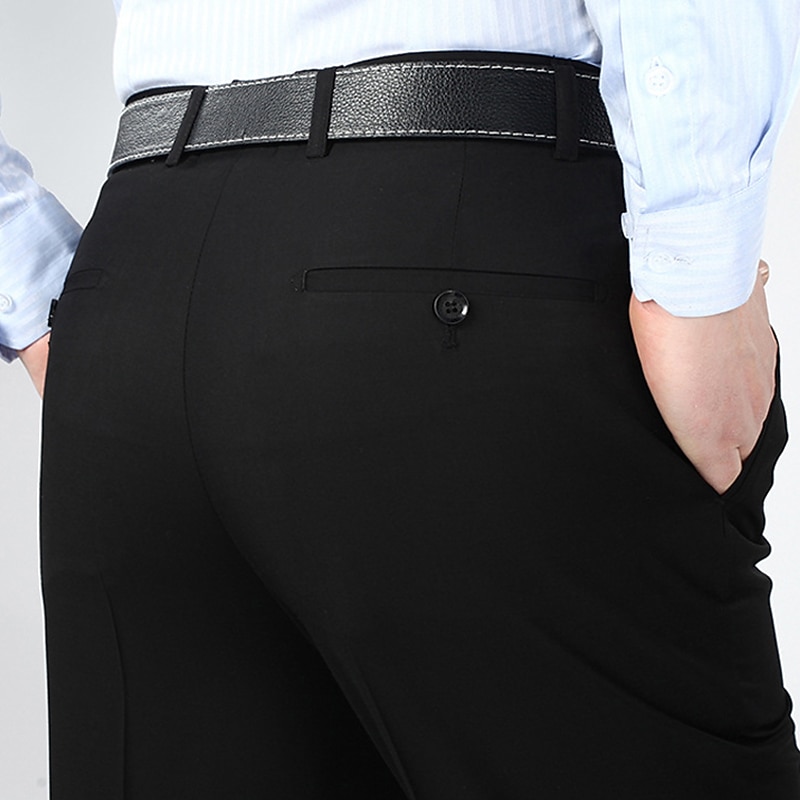 Men's Dress Pants Trousers Suit Pants Pocket Straight Leg Plain Wedding Office Work Chic & Modern Formal Black Navy Blue High Waist Micro-elastic4