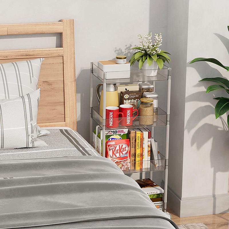 Four layer ins transparent small cart acrylic cosmetics snacks storage box dormitory narrow seam floor mobile storage rack2