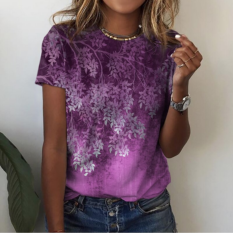 Women's T Shirt Basic Floral Print Short Sleeve Regular Tops Round Neck Holiday Weekend Yellow Pink Blue Green3