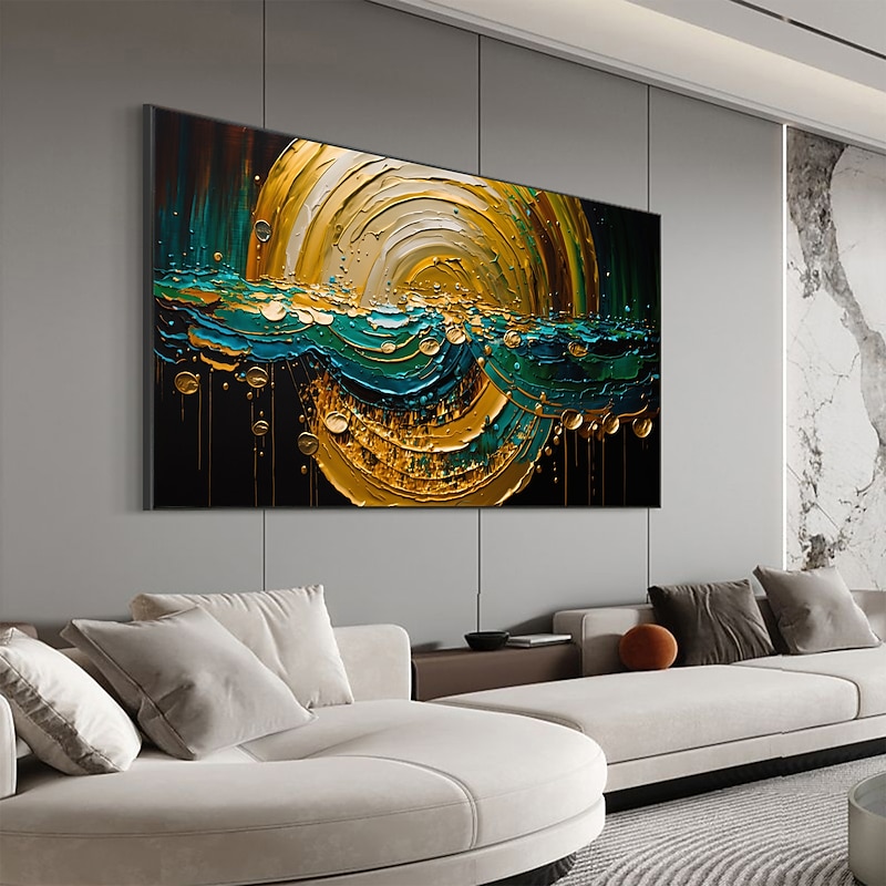 Handmade Oil Painting Canvas Wall Art Decor Original Gold Circle Abstract Graffiti Painting for Home Decor With Stretched Frame/Without Inner Frame Painting4