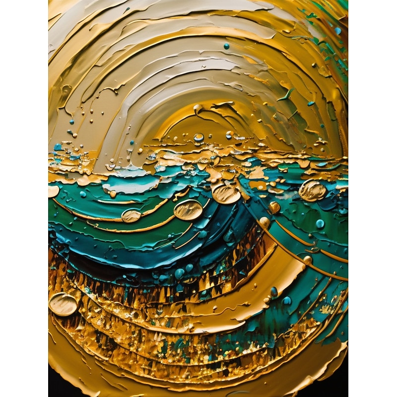Handmade Oil Painting Canvas Wall Art Decor Original Gold Circle Abstract Graffiti Painting for Home Decor With Stretched Frame/Without Inner Frame Painting2