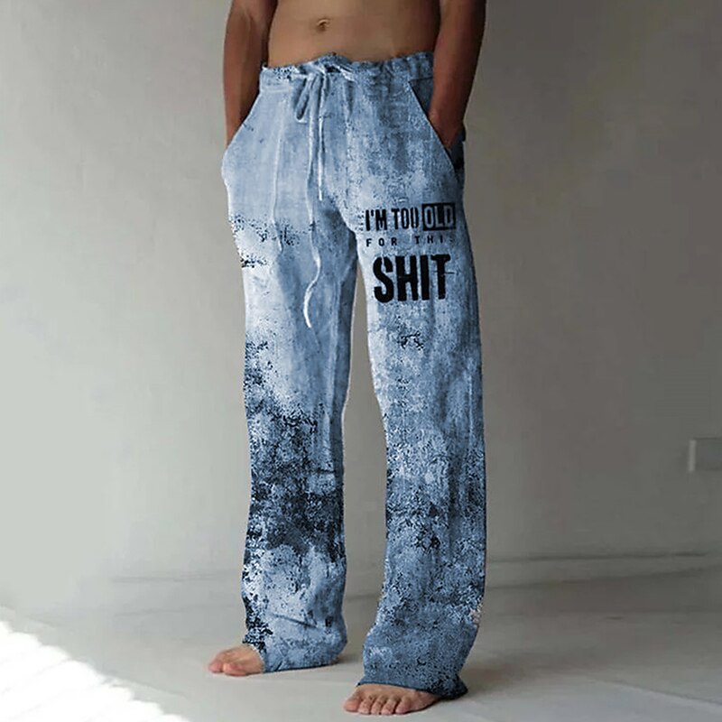 Men's Trousers Summer Pants Beach Pants Drawstring Elastic Waist 3D Print Letter Graphic Prints Comfort Casual Daily Holiday Streetwear Hawaiian Blue Purple4