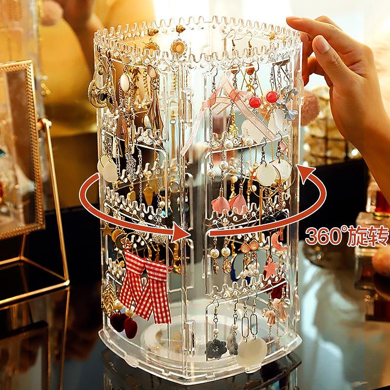 4-Tier 360°Rotating Earrings Holder, rotating jewelry display stand ear clip earrings earrings jewelry storage box hanging necklace shelf3