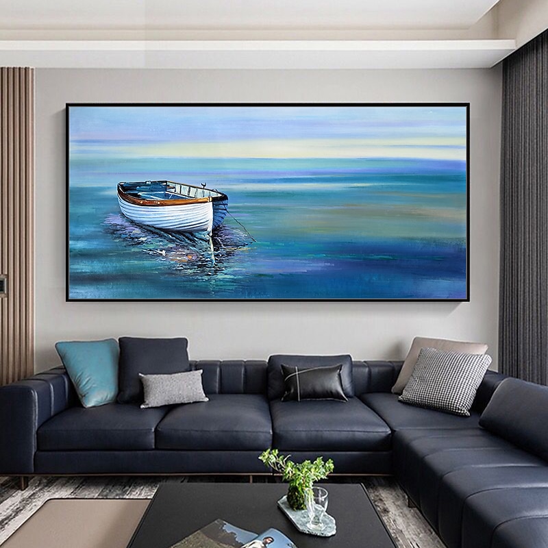 Mintura Handmade Oil Painting On Canvas Wall Art Decoration Modern Abstract Boat Landscape Picture For Home Decor Rolled Frameless Unstretched Painting3