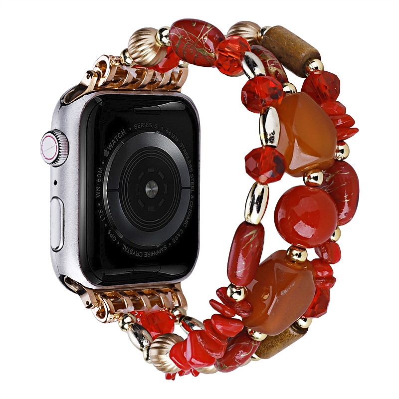 Jewelry Bracelet Compatible with Apple Watch band 38mm 40mm 41mm 42mm 44mm 45mm 49mm Women Beaded Two Tone Beads Strap Replacement Wristband for iwatch Series Ultra 8 7 6 5 4 3 2 1 SE2