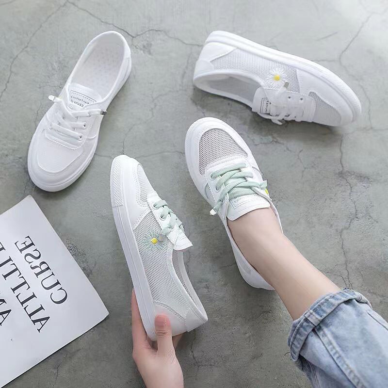 Women's Sneakers Canvas Shoes Comfort Shoes Daily Floral Summer Round Toe Casual Minimalism Mesh Loafer White2