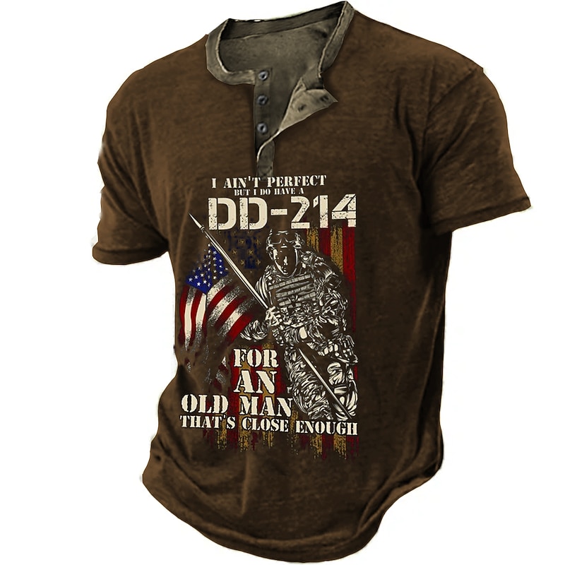 Men's Graphic Soldier I Ain't Perfect but I do Have a dd-214 Henley Shirt Short Sleeve 3D Print Fashion Designer Comfortable Outdoor Daily Summer Black Navy Blue Brown Green Henley Henley T-Shirt4