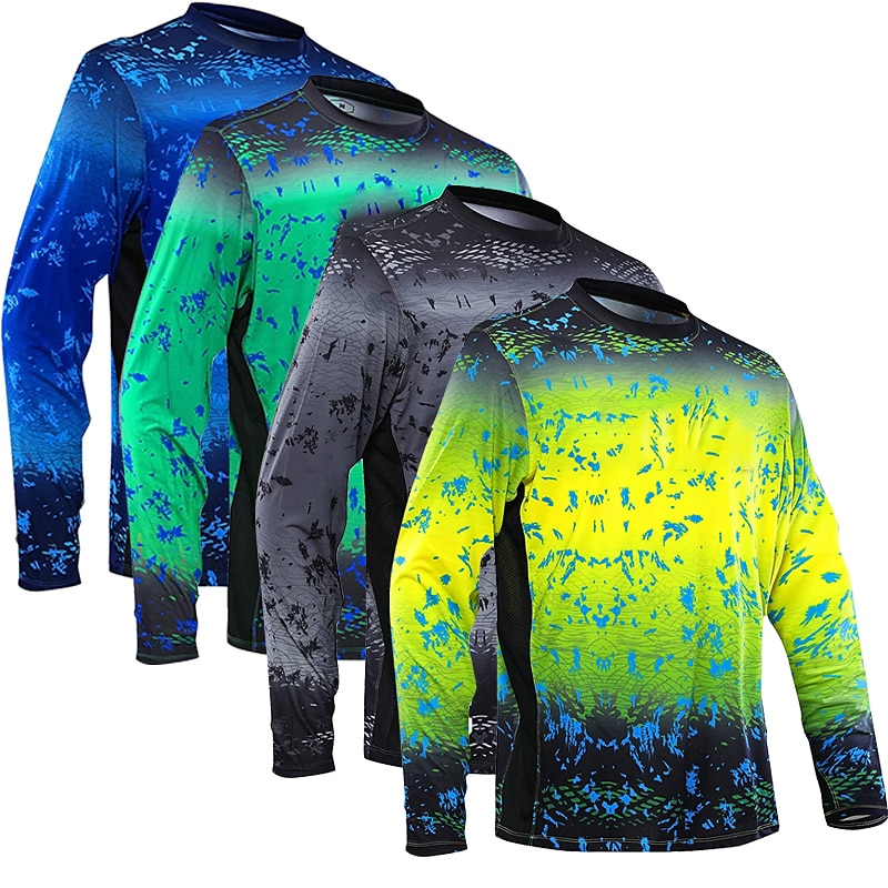 Men's Fishing Shirt Outdoor Long Sleeve UPF50+ UV Protection Breathable Quick Dry Lightweight Top Summer Spring Outdoor Fishing Yellow / Black Dark Gray Green Black