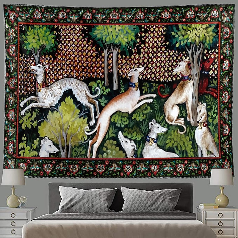 Medieval Painting Tapestry Middle Age Tapestry Animal Wall Art Large Tapestry Mural Decor Photograph Backdrop Blanket Curtain Home Bedroom Living Room Decoration3