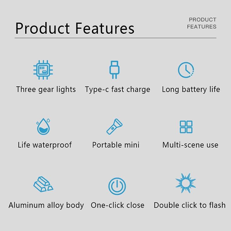 XHP50 Powerful LED Flashlight 1500lm 3 Modes USB C Rechargeable Mini Flashlight Torch Lamp Military Camping Flashlights Can Be Closed with One Click2