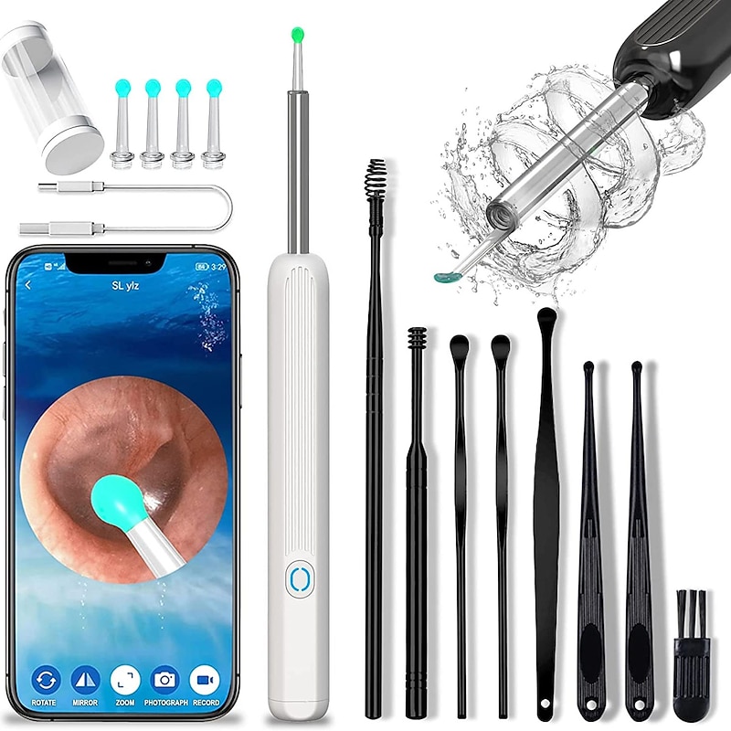 Rechargeable Ear Wax Removal Endoscope Kit with 5 Scoops, 8 Picks, and 1080P Camera, 1296P FHD Wireless Ear Otoscope with 6 LED 3.6mm Visual Ear Scope Camera4