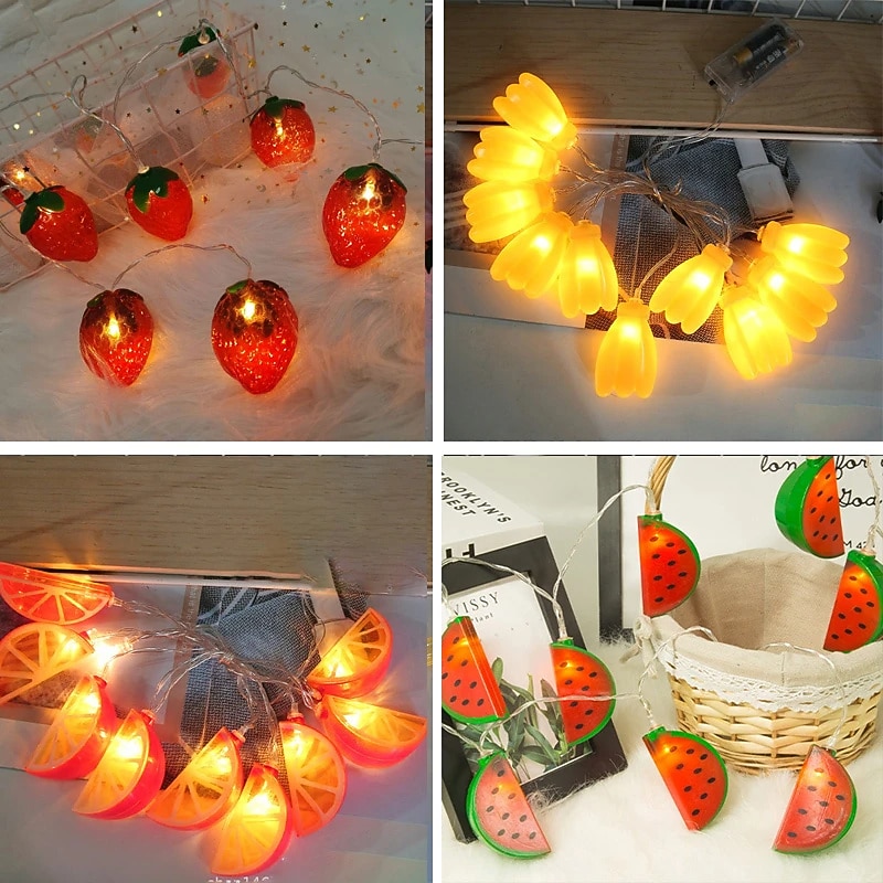 Fruit String Lights 1.5M 10 LEDS/3M 20LEDS Strawberry Banana Kiwi Pineapple Shape String Fairy Lights for Home Room Party Decoration2