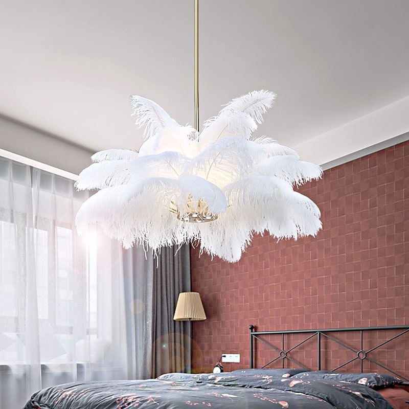 LED Pendant Light Chandelier Gorgeous Extra Large 80cm 1-Light White Ostrich Feather Bouquet Pendant Light Romantic Mounted Lighting Fixture for Restaurant Bedroom4