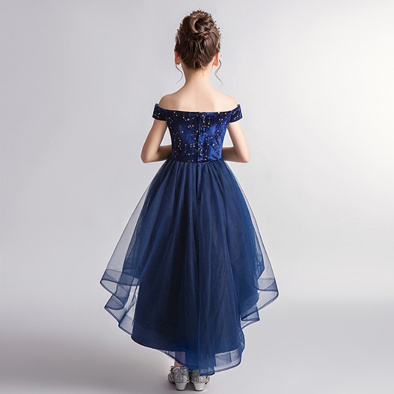 Kids Girls' Party Dress Solid Color Sleeveless Performance Wedding Mesh Princess Sweet Mesh Mid-Calf Sheath Dress Tulle Dress Flower Girl's Dress Summer Spring Fall 2-12 Years Blue2