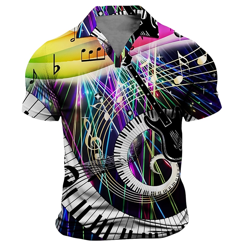 Music Festival Men's Music Polo Shirts Golf Shirt Short Sleeve Polo Shirts V Neck Casual Vacation Wear Festival Wear Party Outfits 3D Print Yellow Blue2