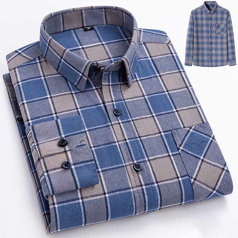 Men's Dress Shirt Stripes and Plaid Wedding Business Maroon Dark Red Yellow Dark Navy Long Sleeve Standing Collar Spring &  Fall Clothing Apparel