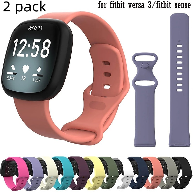 2 Pack Smart Watch Band Compatible with Fitbit Versa 3 Sense Soft Silicone Smartwatch Strap Adjustable Solo Loop Women Men Sport Band Replacement  Wristband