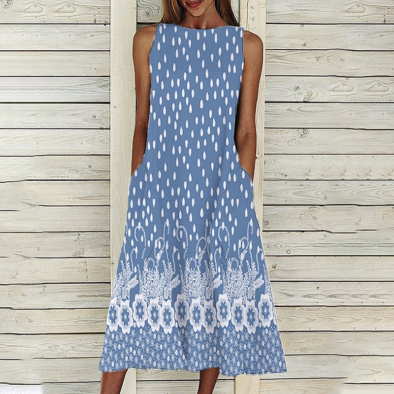 Women's Midi Dress Casual Dress Shift Dress Tank Dress Polka Dot Print Crew Neck Basic Daily Vacation Sleeveless Summer Spring4