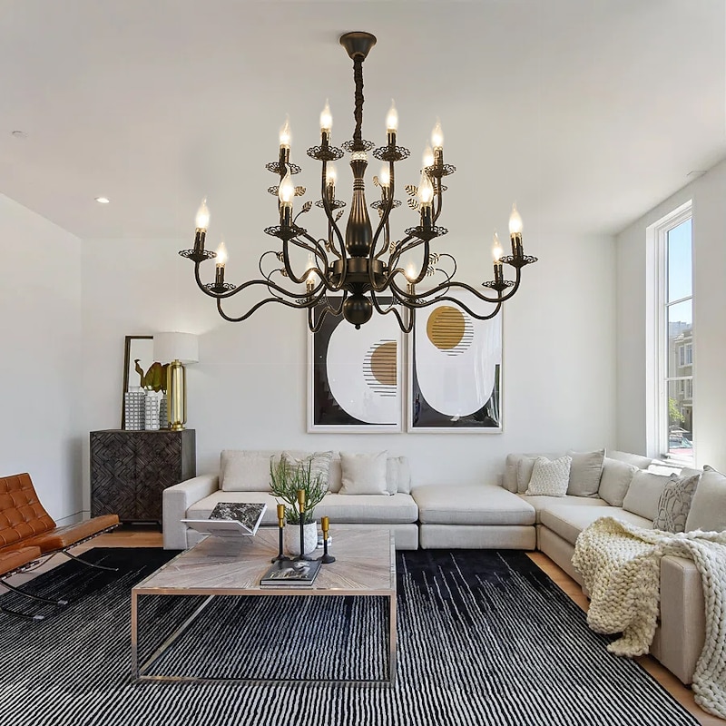 LED Pendant Light 6/12/16 Lights Farmhouse Pendant Light Rustic Industrial Iron Candle Ceiling Light for Dining Room Lighting Fixture Hanging Candle Hanging Pendant Light E14 Base2