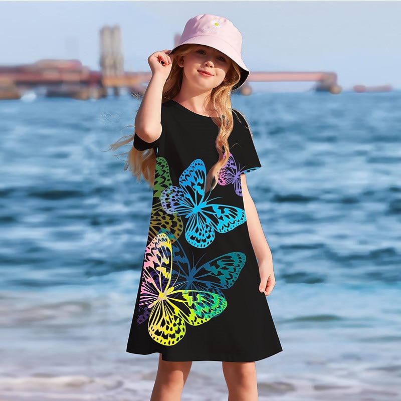 Girls' 3D Graphic Dress Short Sleeve 3D Print Summer Spring Vacation Daily Holiday Cute Casual Sweet Kids 3-12 Years A Line Dress Above Knee Regular Fit4