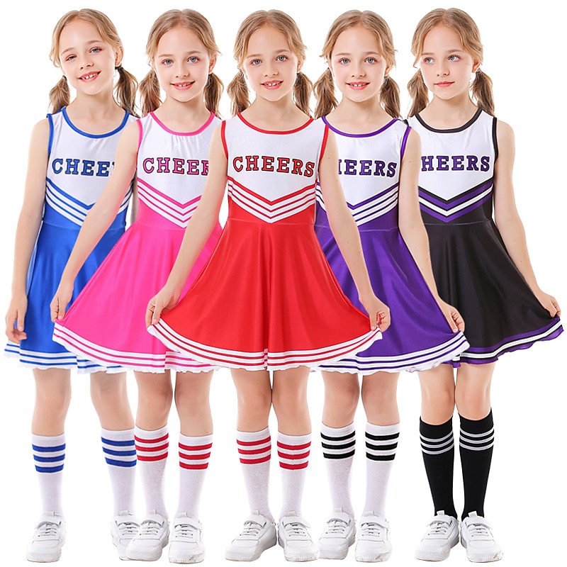 Girls' Cheer Leaders Dancer Performance Dancing Dress More Accessories Classic & Timeless Polyester bright red Black Blue Dress Socks Accessory Set