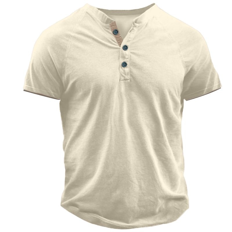 Men's Button T Shirt T Shirt Henley Shirt Tee Top Short Sleeves Henley Summer Plain Fashion Designer Basic Vacation Street Going out White Blue Orange Top Tee for Men4