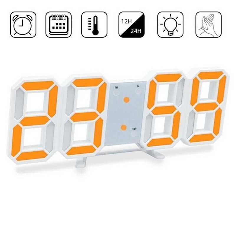 3D LED Digital Clock Alarm Nordic Wall Clocks Wall Deco Glowing Night Mode Adjustable Electronic Table Clock Wall Clock Decoration Living Room LED Clock3