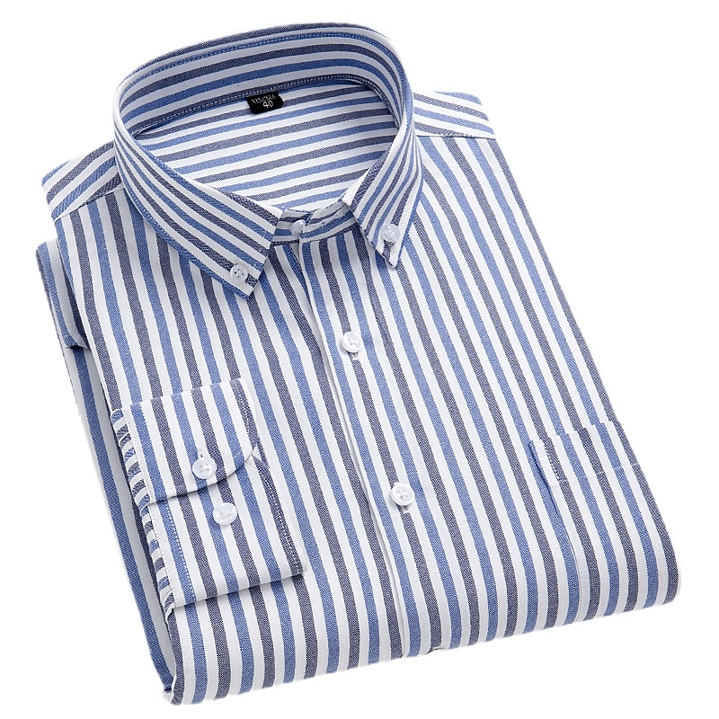Men's Dress Shirt Striped Shirt Non Iron Shirt Oxford Shirt Stripe Wedding Vacation grey blue Yellow Light Green Blue Long Sleeve Turndown All Seasons Clothing Apparel Button-Down3