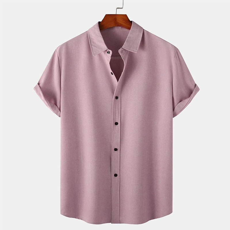 Men's Shirt Summer Shirt Casual Shirt Button Up Shirt Black Pink Blue Dark Green Purple Short Sleeve Plain Turndown Vacation Daily Clothing Apparel Fashion Casual Comfortable2