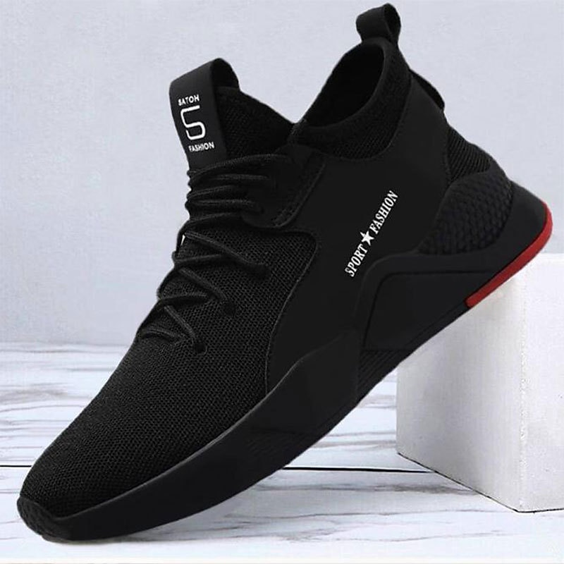 Men's Black Athletic Running Sneakers, Lightweight Breathable Mesh Lace-Up Sports Shoes - Perfect for Gym and Outdoor Activities