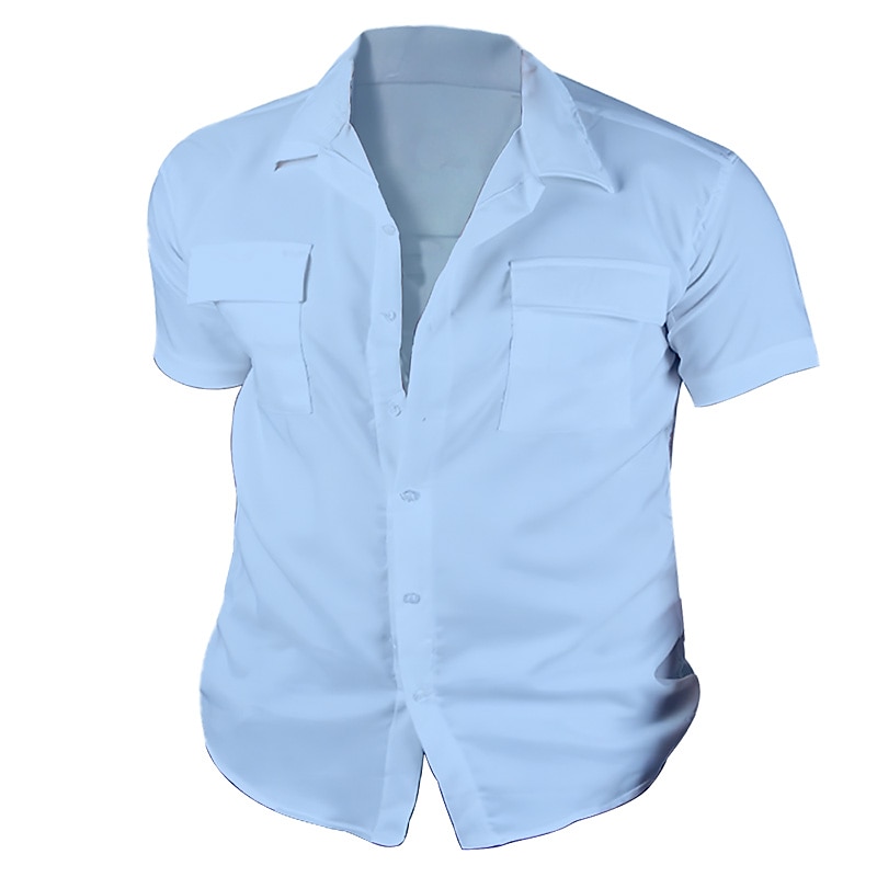 Men's Shirt Cotton Linen Shirt White Cotton Shirt Summer Shirt Casual Shirt Button Up Shirt Plain Vacation Daily White Blue khaki Short Sleeve Lapel Summer Clothing Apparel Front Pocket