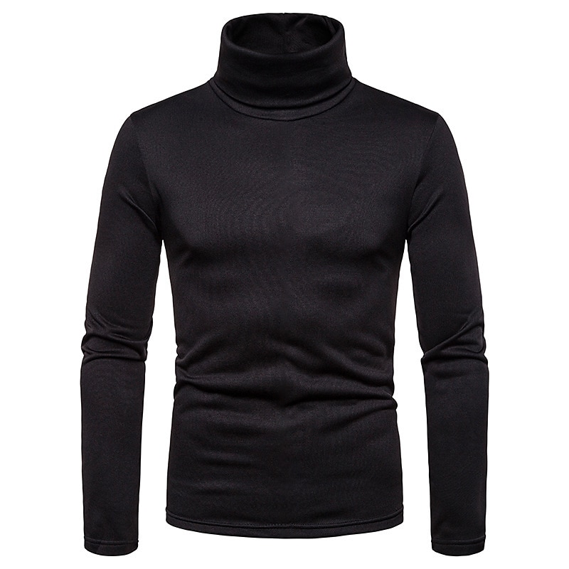 Men's T Shirt Turtleneck shirt Long Sleeve Shirt Long Sleeve Rolled collar Autumn / Fall Distressed Essential Casual Black White Navy Blue Top Tee for Men3