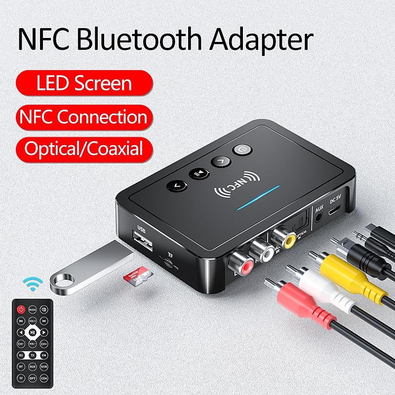 Bluetooth 5.0 Receiver Transmitter FM Stereo AUX 3.5mm Jack RCA Optical NFC Audio Wireless Bluetooth Adapter Remote Control TV