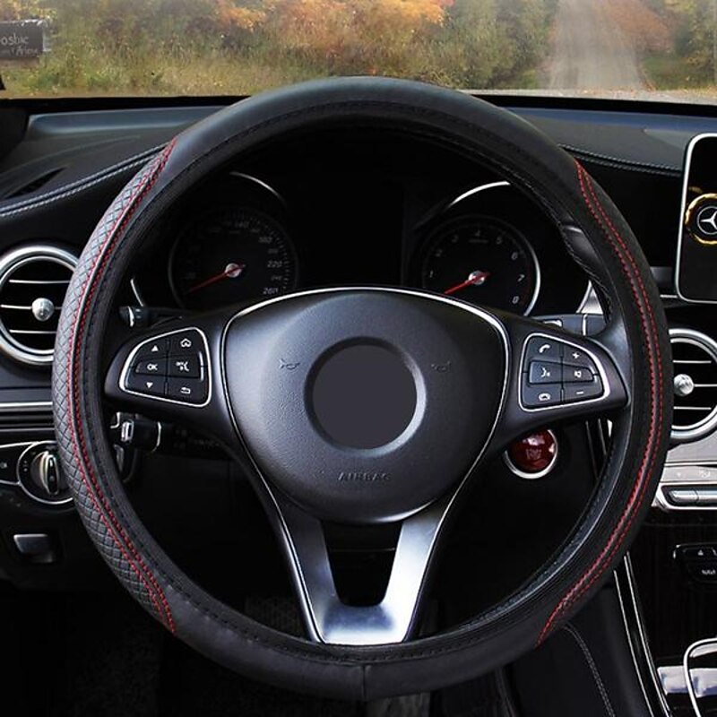 3 Pcs Car Universal Steering Wheel Cover Anti-Slip  Embossing Leather Auto Steering Wheel Cover2