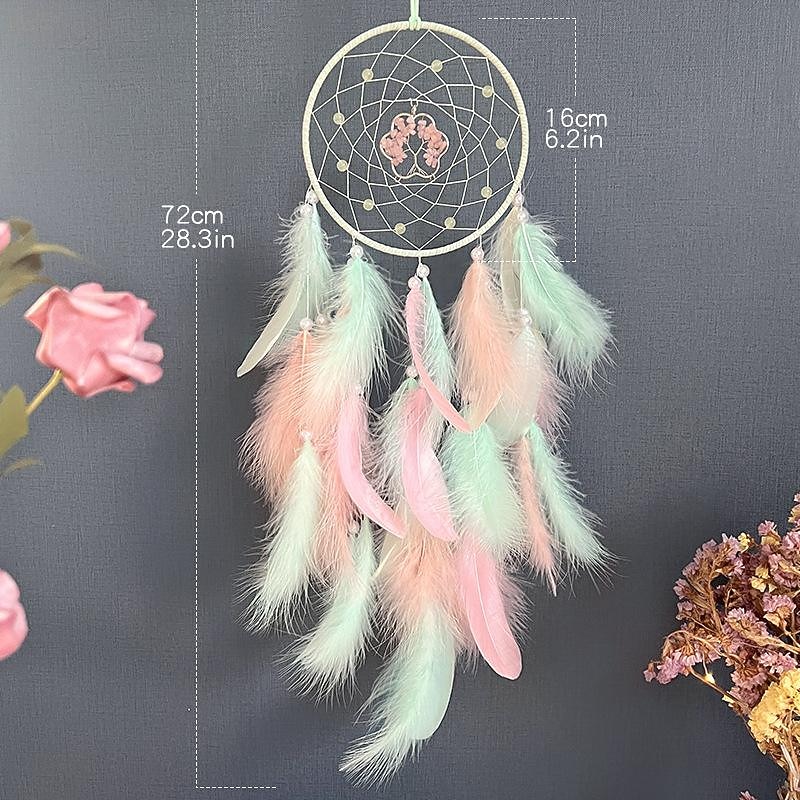 Colorful Tree of Life Dream Catcher Handmade Gift Feather Hook Flower Wind Chime with Gems Ornament Wall Hanging Decor, 72x16cm/28.3''x6.3''2