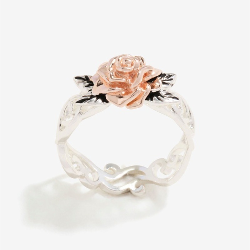 14k Rose Gold Flower Ring European and American Vintage Plated 925 Silver Split Engagement Ring3