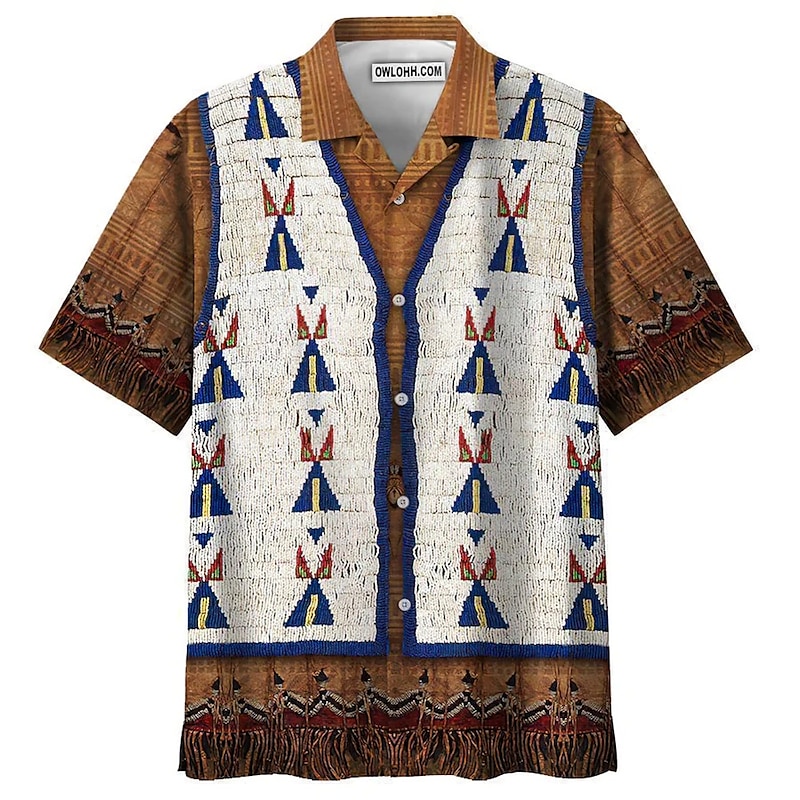 Men's Colorful Hippie Shirt Summer Hawaiian Shirt Aloha Shirt Short Sleeve Shirt Cuban Collar Sports Fashion Streetwear Outdoor Casual Hawaiian Yellow Black / Brown Brown S M L4