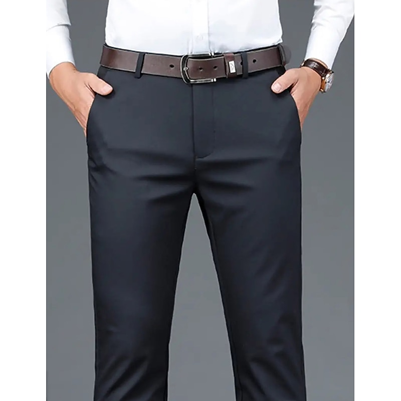 Men's Dress Pants Trousers Suit Pants Pocket Plain Comfort Breathable Outdoor Daily Going out Casual Formal Black Dark Blue3