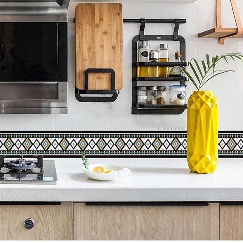 Cool Wallpapers Geometric Wallpaper Border Waistline Wall Mural Peel and Stick Self Adhesive PVC/Vinyl Modern Wall Decal for Room 12x500cm/4.72''x196.8''