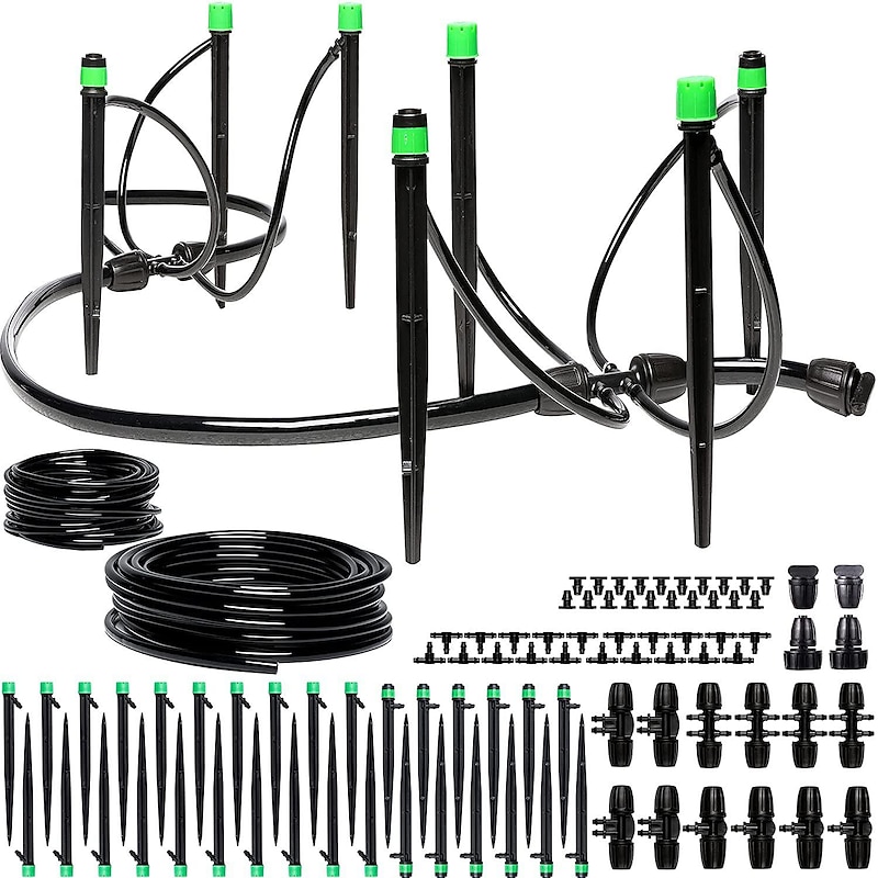 Drip Irrigation Kit - Adjustable Premium Garden Watering System for Raised Garden Bed, Yard, Lawn or Indoor - Complete Irrigation System with Drip Emitters, 1/4 Tubing and Drip Connectors