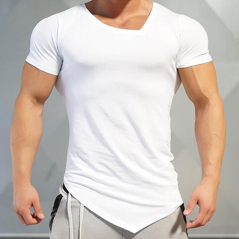 Men's T Shirt Tee Top Short Sleeves V Neck Summer Plain Fashion Basic Casual Irregular Hem Vacation Street Going out Black White Top Tee for Men