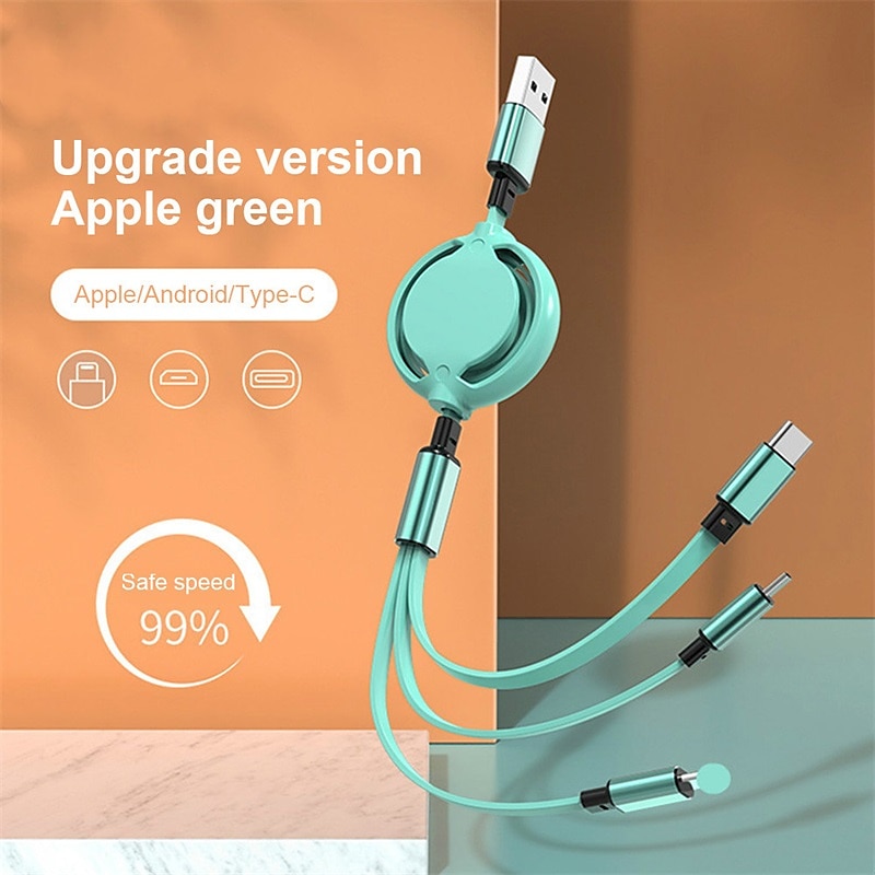 3-In-1 Multi-Head Retractable USB Fast Charging Cable USB A to Lightning / micro / USB C Multi Charging Cable For IPhone Andriod Phone Cable Expansion4