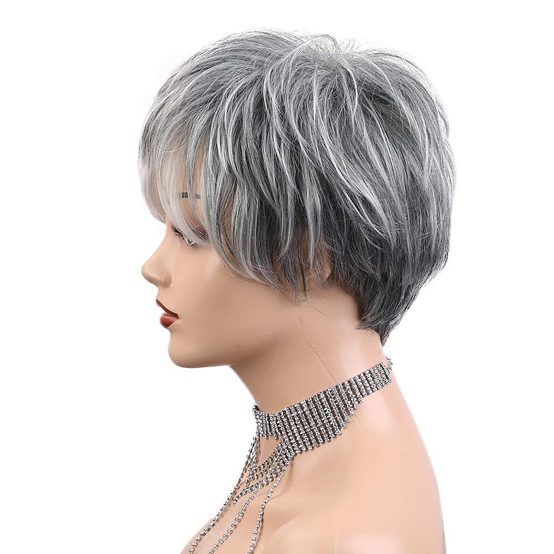 Wig for Women Synthetic Short Wig with Bangs Mixed Gray Hair High Temperature Fiber Heat Resistant Hair Daily Use Wigs4