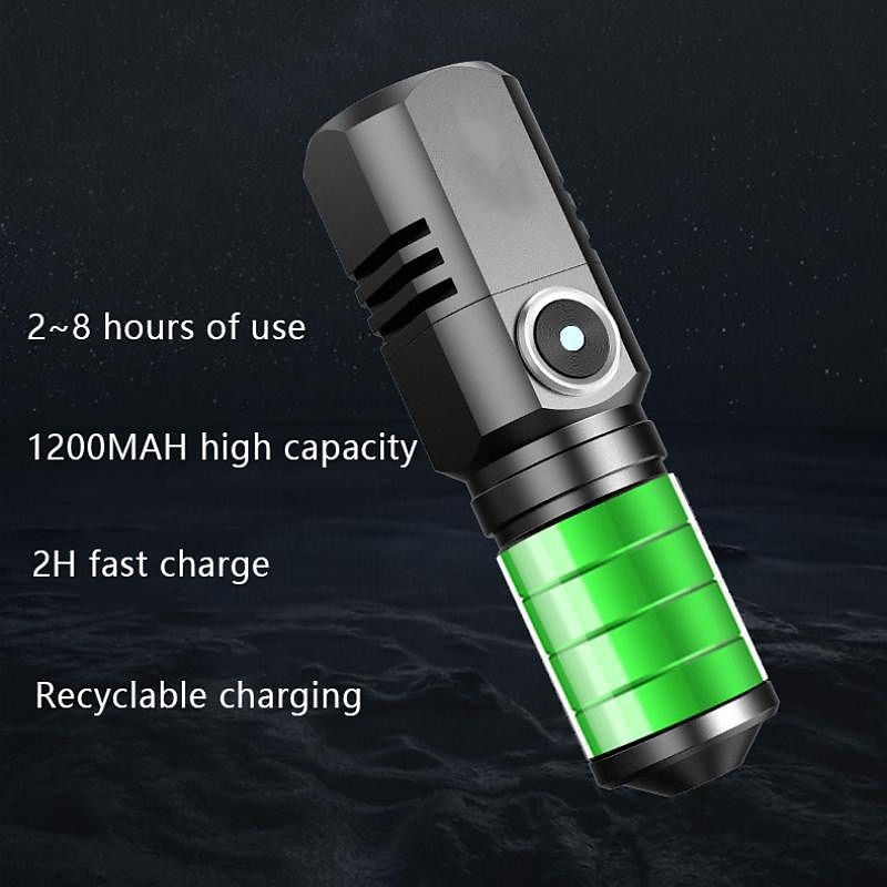 XHP50 Powerful LED Flashlight 1500lm 3 Modes USB C Rechargeable Mini Flashlight Torch Lamp Military Camping Flashlights Can Be Closed with One Click4