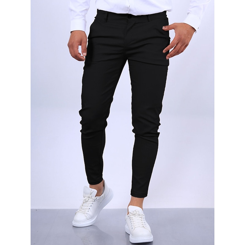 Men's Trousers Chinos Chino Pants Pocket Plain Comfort Breathable Outdoor Daily Going out Fashion Streetwear Black Orange2