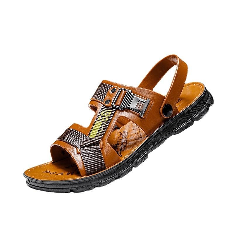 Men's Brown Faux Leather Strap Sandals with Adjustable Buckles - Comfortable Outdoor Casual Summer Footwear3