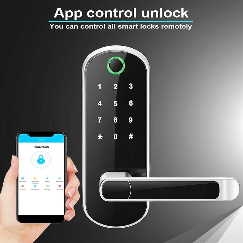 Smart 5 In 1 Door Lock With Handle Biometric Technology Storage Memory Function4